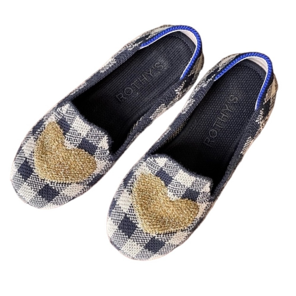 Rothy’s The Kids Loafer Gingham Heart Ballet Flat Shoes K3
